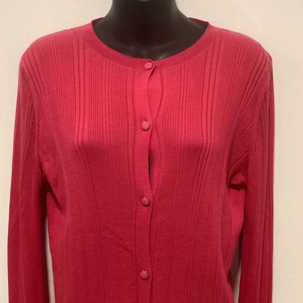 ST. JOHN Hot Pink Cardigan Wool & Silk Size Medium